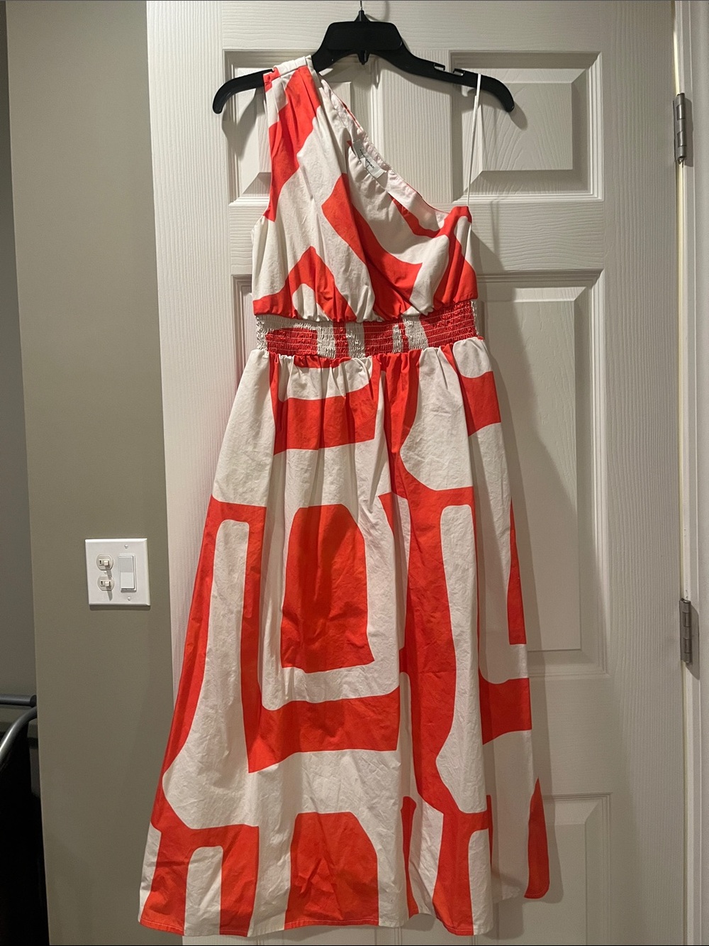 Banana Republic Factory One-Shoulder Orange and White Geometric Midi Dress